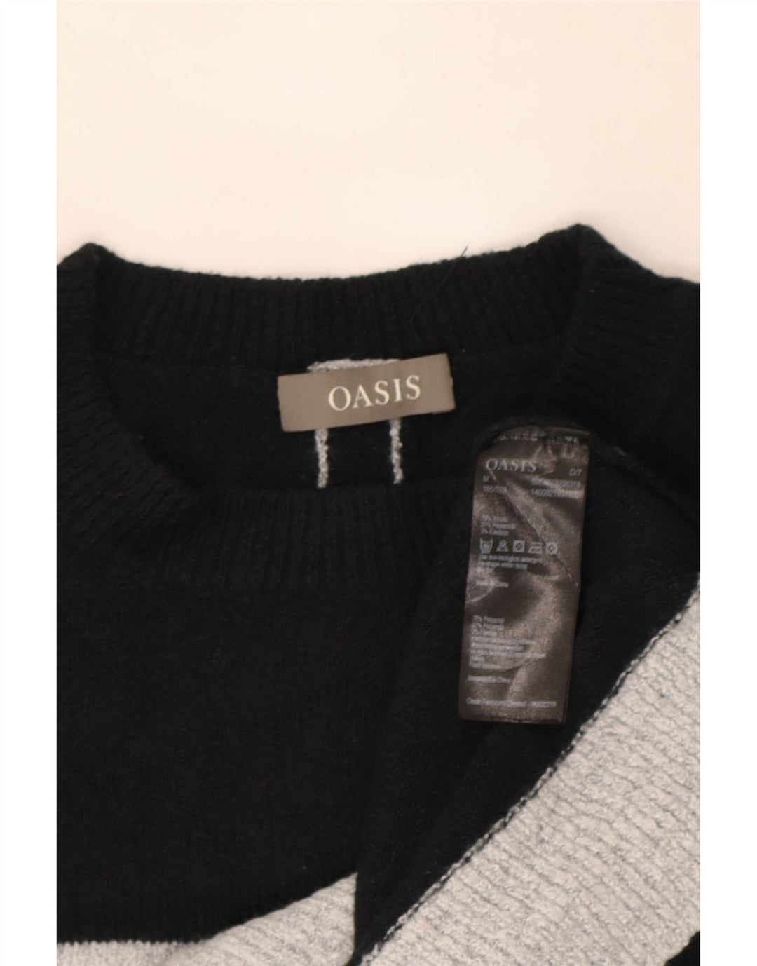 Oasis Womens Crew Neck Jumper Sweater UK 14 Medium Black Striped Acrylic