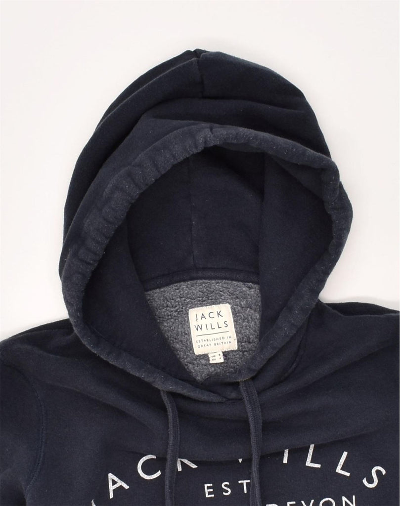 JACK WILLS Womens Graphic Hoodie Jumper UK 8 Small Navy Blue Cotton | Vintage Jack Wills | Thrift | Second-Hand Jack Wills | Used Clothing | Messina Hembry 