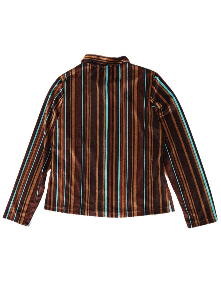 Only Womens Velour Shirt Blouse UK 16 Large Brown Striped Polyester