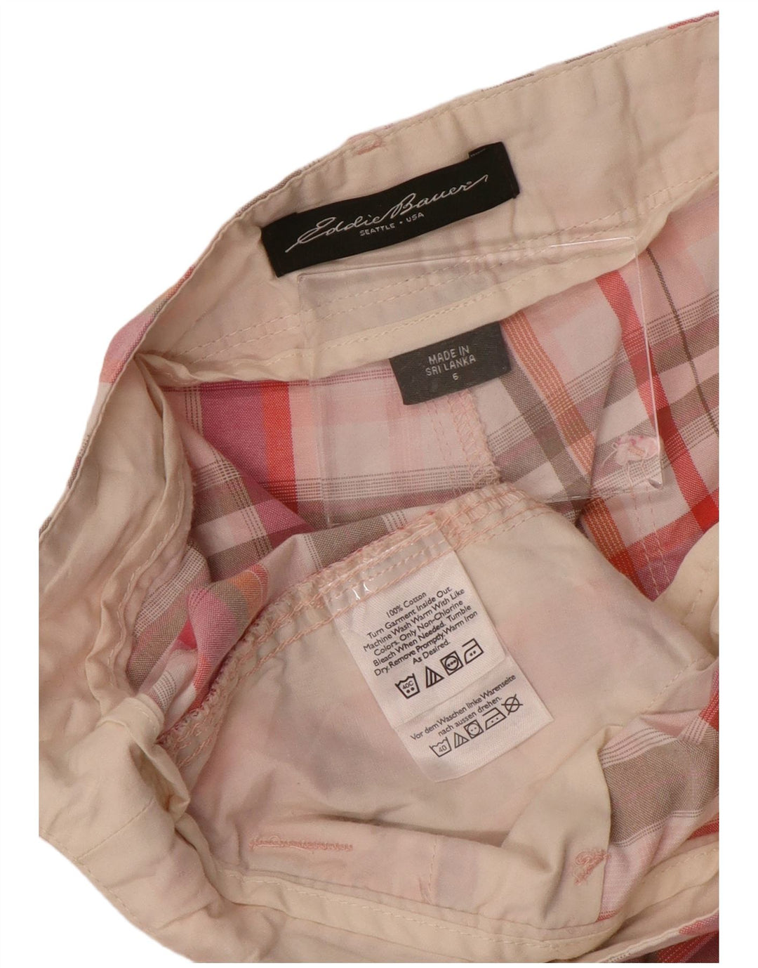 EDDIE BAUER Womens Chino Shorts US 6 Medium W32 Pink Check Cotton