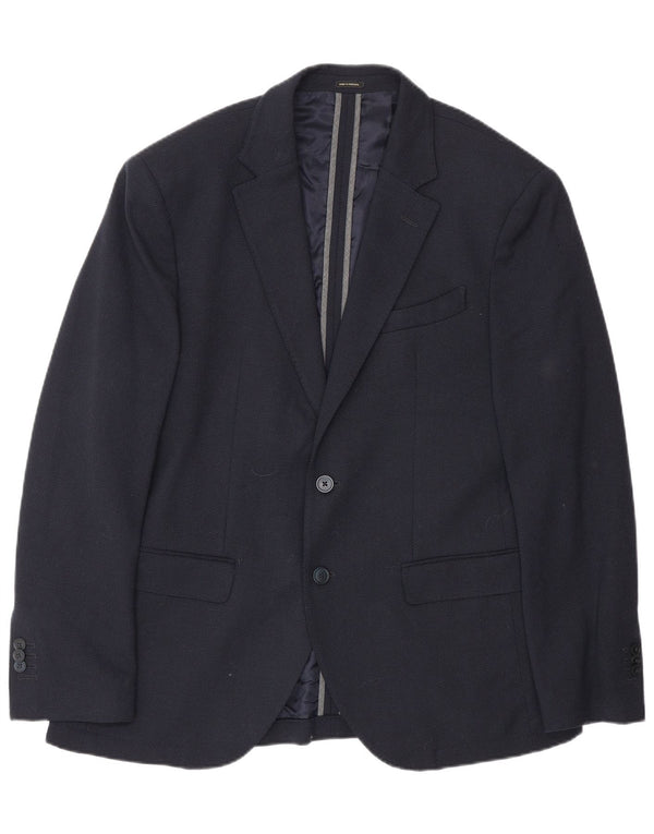Massimo Dutti Mens 2 Button Blazer Jacket EU 50 Medium Navy Blue Wool