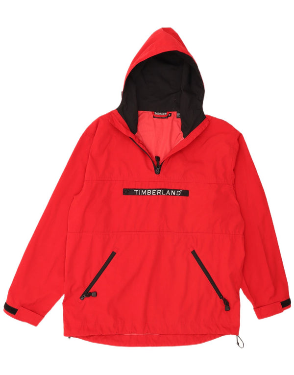 Timberland Mens Hooded Graphic Anorak Jacket UK 38 Medium Red Polyester