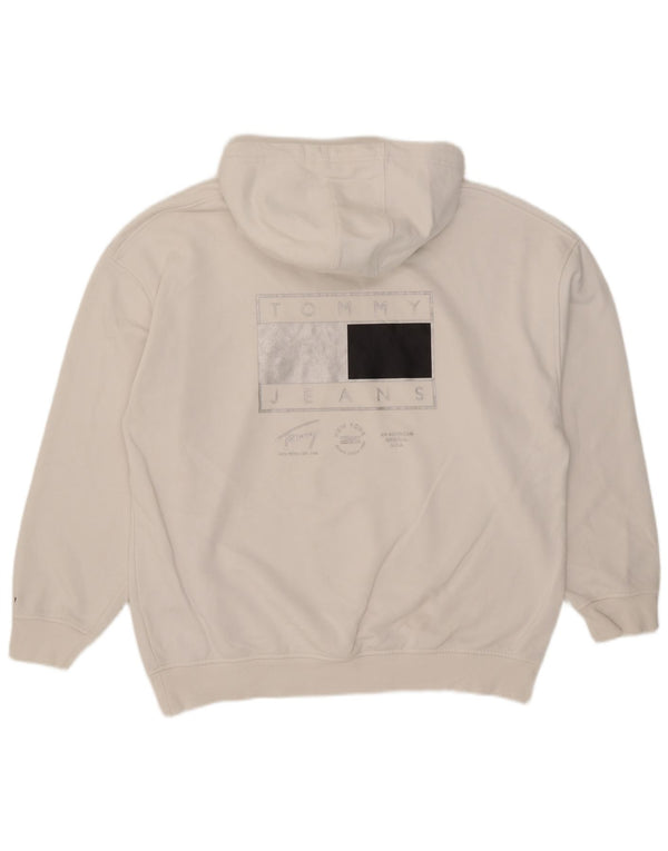 Tommy Hilfiger Mens Graphic Loose Fit Hoodie Jumper Medium White Cotton