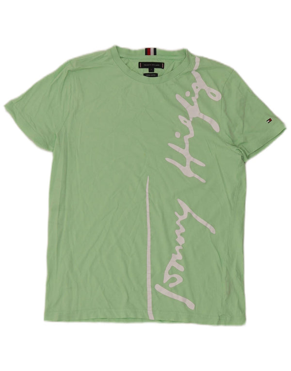 TOMMY HILFIGER Mens Graphic T-Shirt Top Small Green Cotton