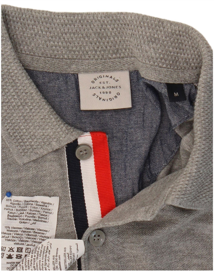JACK & JONES Mens Polo Shirt Medium Grey Cotton