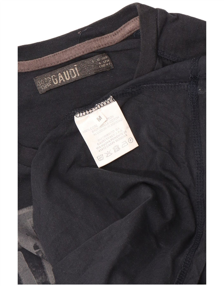 Gaudi Mens Graphic Top Long Sleeve Medium Navy Blue Cotton