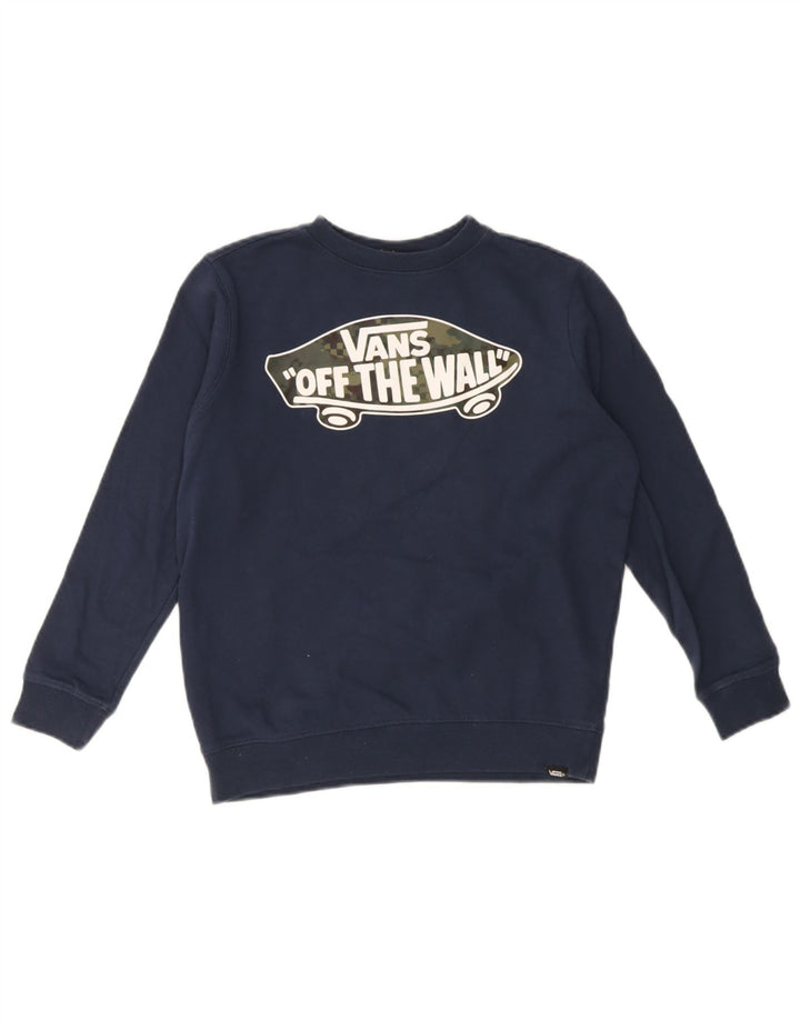 Vans Boys Graphic Sweatshirt Jumper 7-8 Years Small Navy Blue Cotton