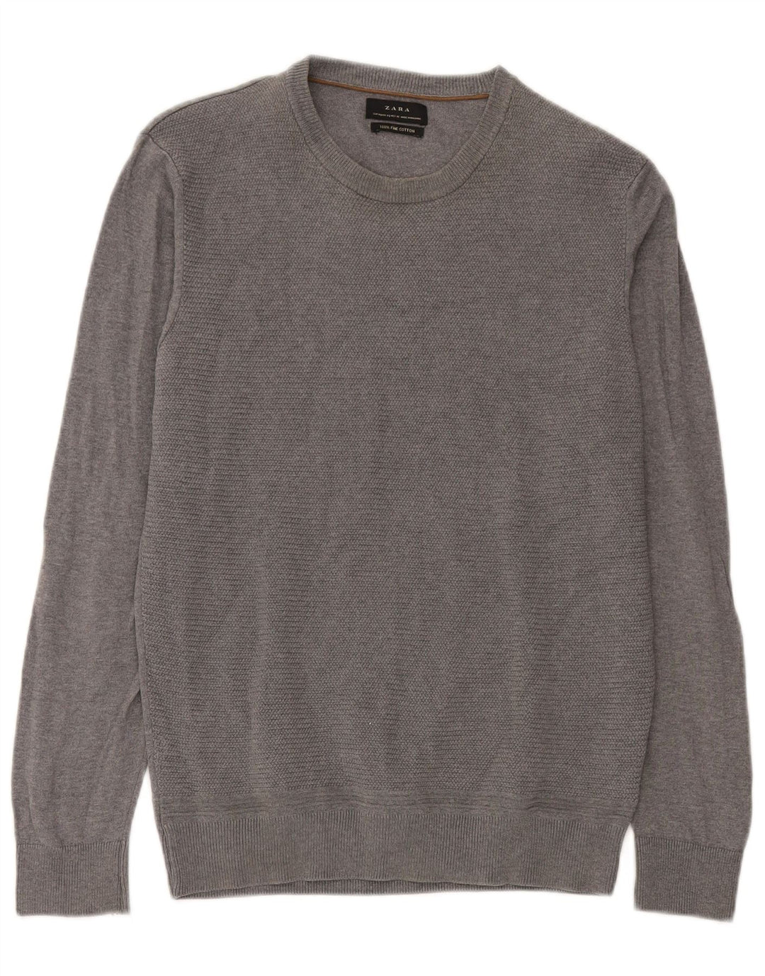 Zara Mens Crew Neck Jumper Sweater Medium Grey Cotton