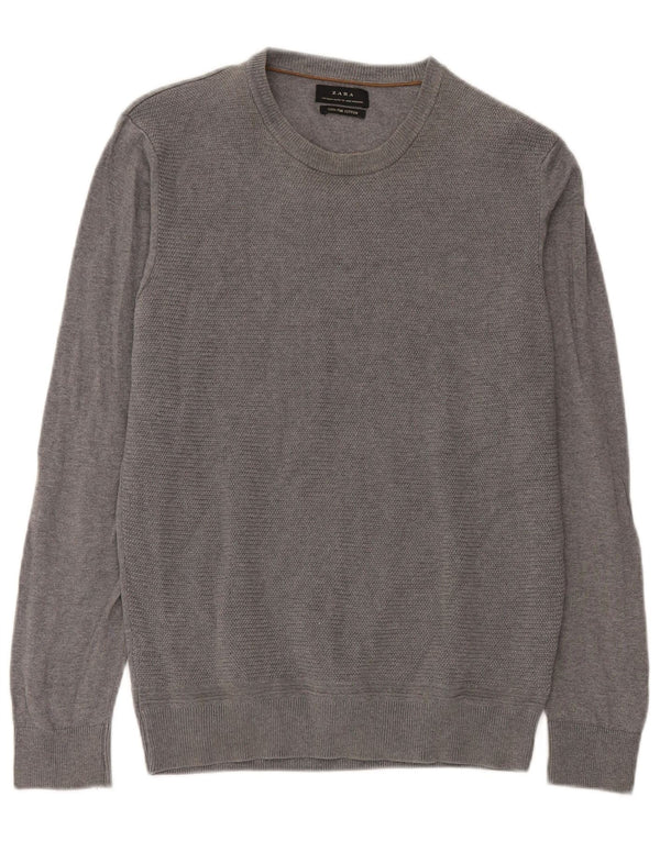 Zara Mens Crew Neck Jumper Sweater Medium Grey Cotton