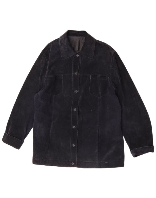 ELENA MIRO Womens Suede Jacket UK 18 XL Navy Blue Leather