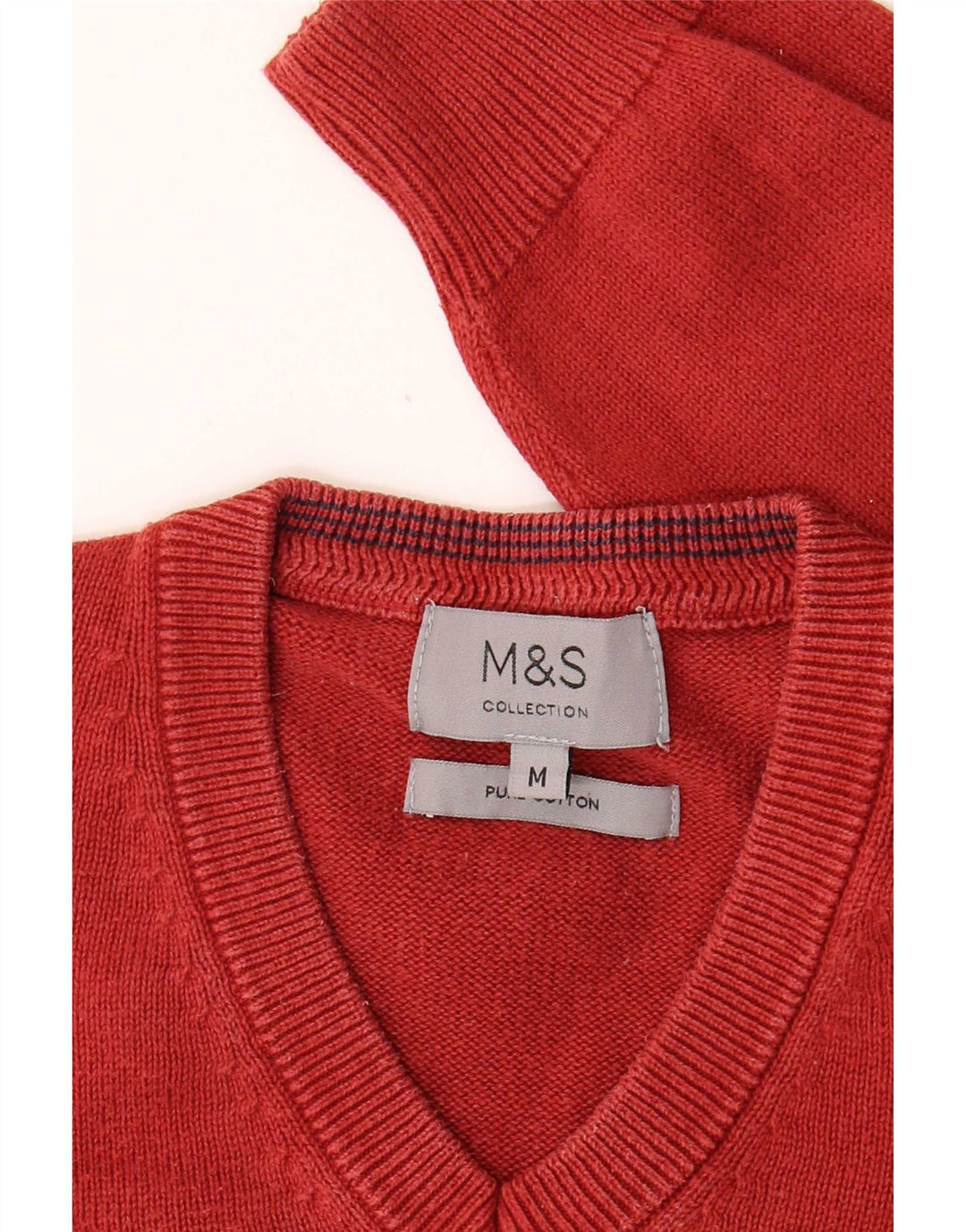 Marks & Spencer Mens V-Neck Jumper Sweater Medium Red Cotton