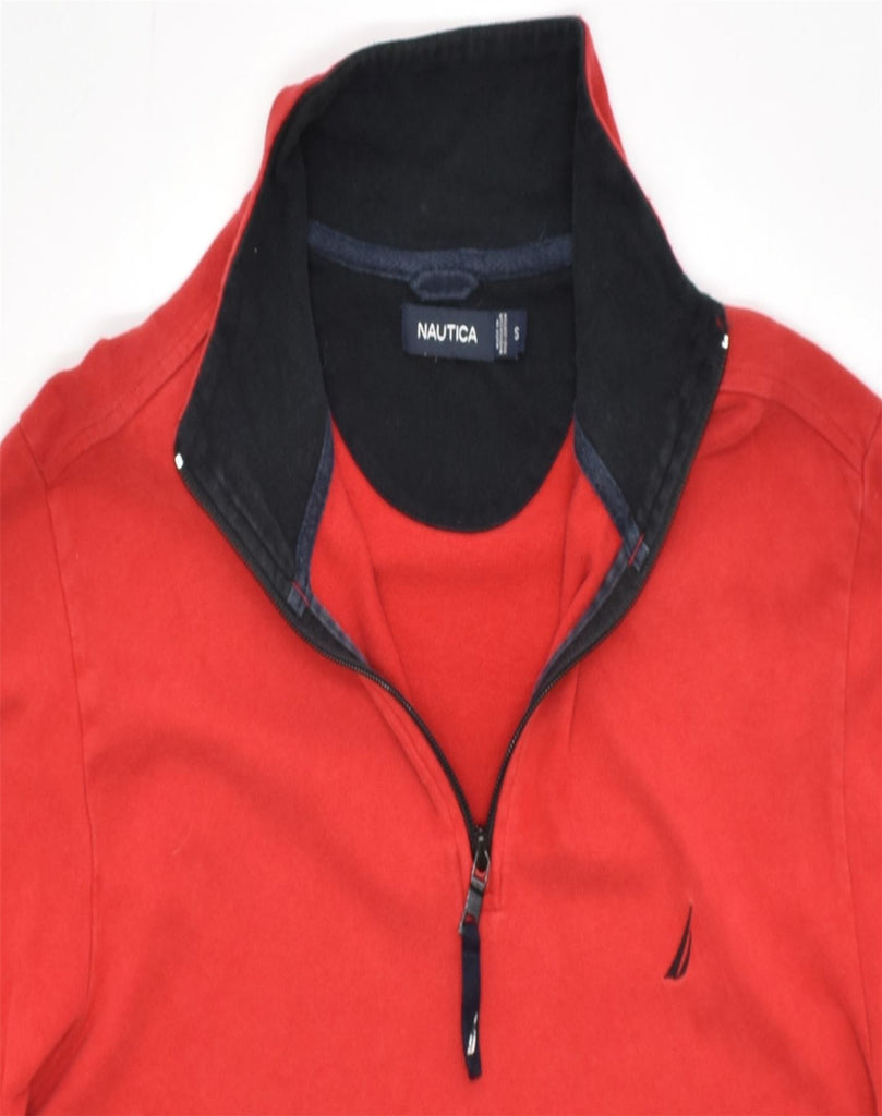 NAUTICA Mens Zip Neck Sweatshirt Jumper Small Red Cotton | Vintage | Thrift | Second-Hand | Used Clothing | Messina Hembry 