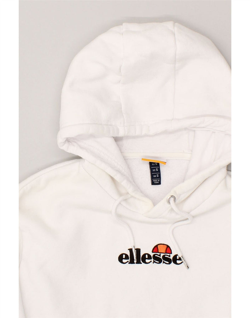 ELLESSE Womens Graphic Hoodie Jumper UK 10 Small White Cotton | Vintage Ellesse | Thrift | Second-Hand Ellesse | Used Clothing | Messina Hembry 