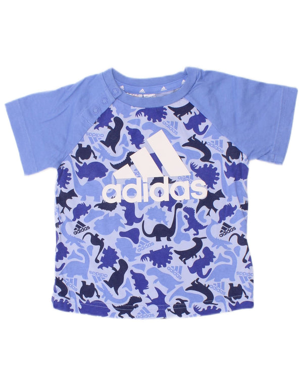 Adidas Baby Boys Graphic T-Shirt Top 9-12 Months Blue Animal Print Cotton
