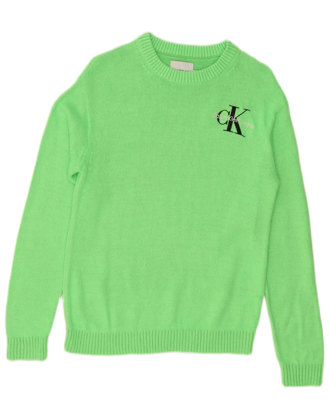 CALVIN KLEIN JEANS Womens Crew Neck Jumper Sweater UK 14 Medium Green