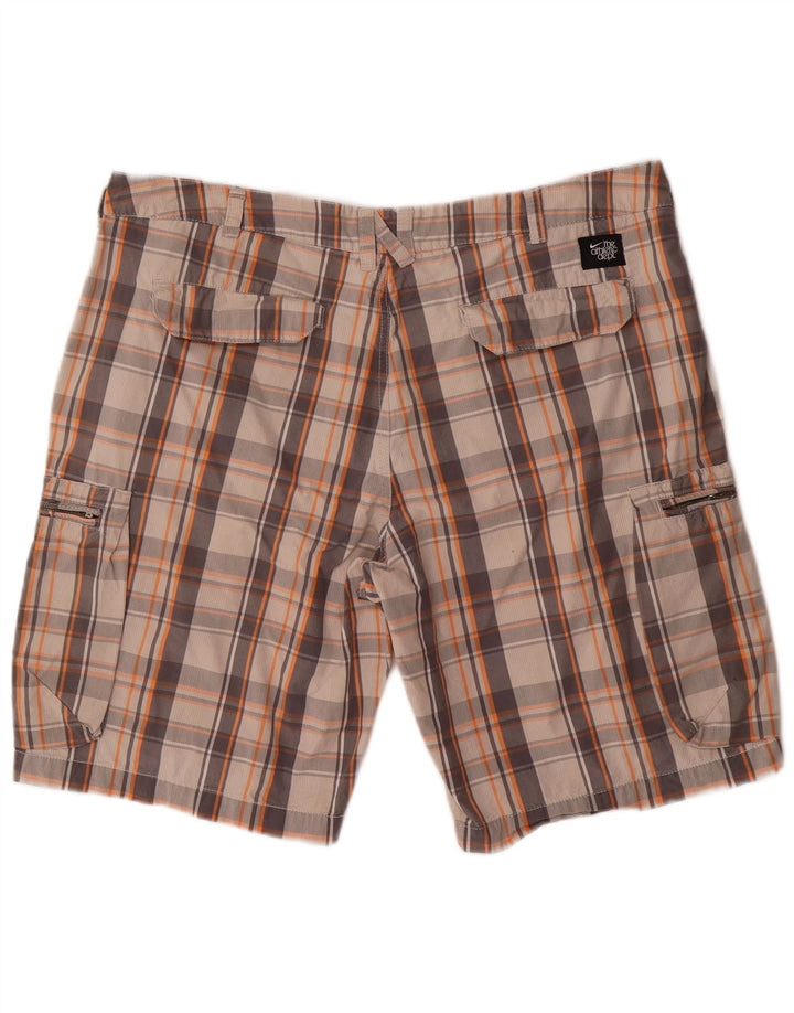 NIKE Mens Cargo Shorts W36 Large Grey Check Cotton