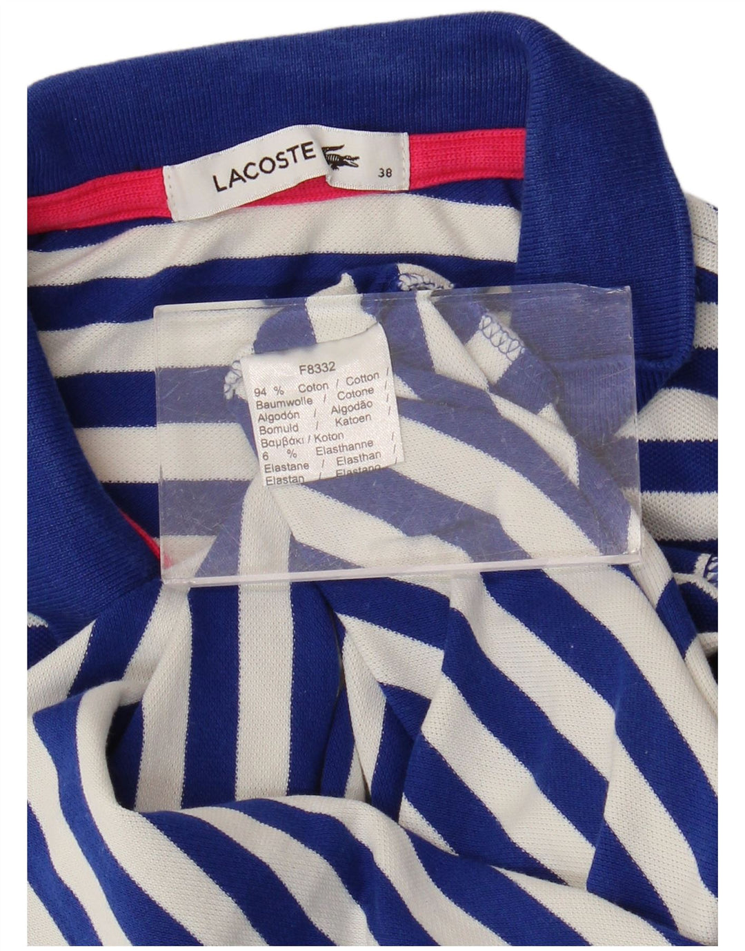Lacoste Womens Polo Shirt Size 38 Medium Blue Striped Cotton