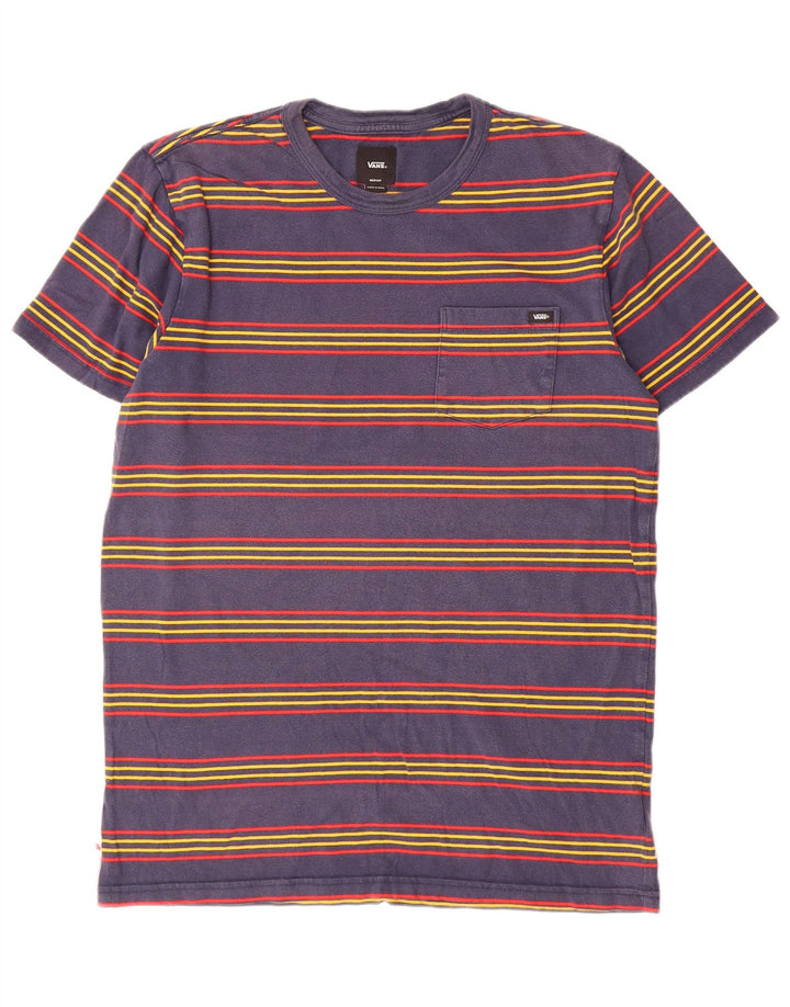 Vans Mens T-Shirt Top Medium Navy Blue Striped Cotton