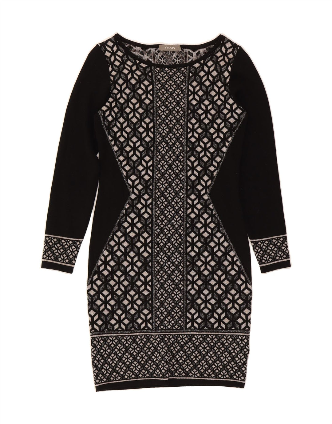 OASIS Womens Jumper Dress UK 12 Medium Black Geometric Cotton Vintage Oasis and Second-Hand Oasis from Messina Hembry 