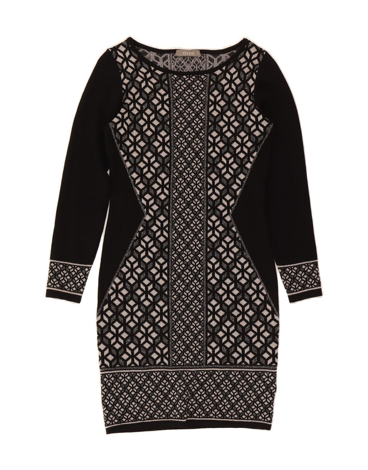 OASIS Womens Jumper Dress UK 12 Medium Black Geometric Cotton Vintage Oasis and Second-Hand Oasis from Messina Hembry 