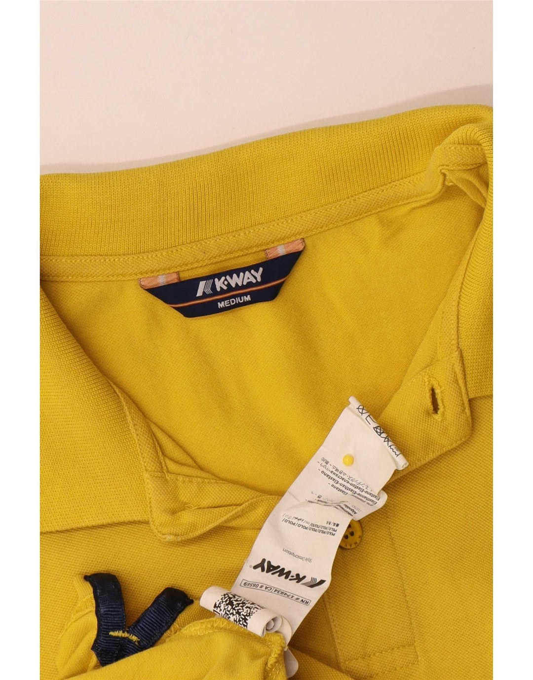 K-Way Mens Polo Shirt Medium Yellow Striped Cotton