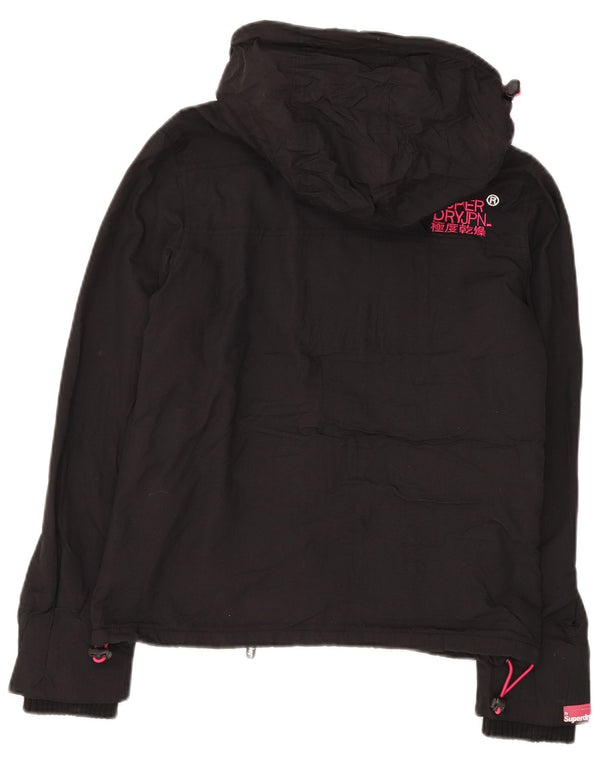 SUPERDRY Womens Windcheater Hooded Windbreaker Jacket UK 14 Medium Black