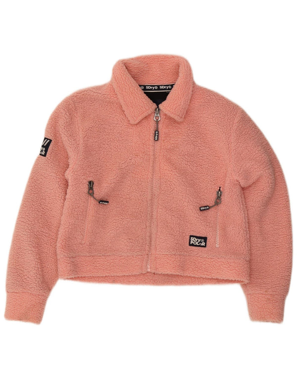 Superdry Womens Teddy Bear Oversized Fleece Jacket UK 10 Small Pink
