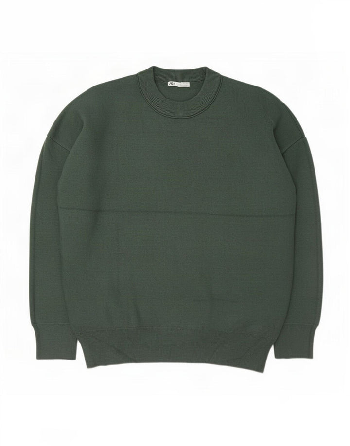 Zara Mens Crew Neck Jumper Sweater Medium Green Viscose