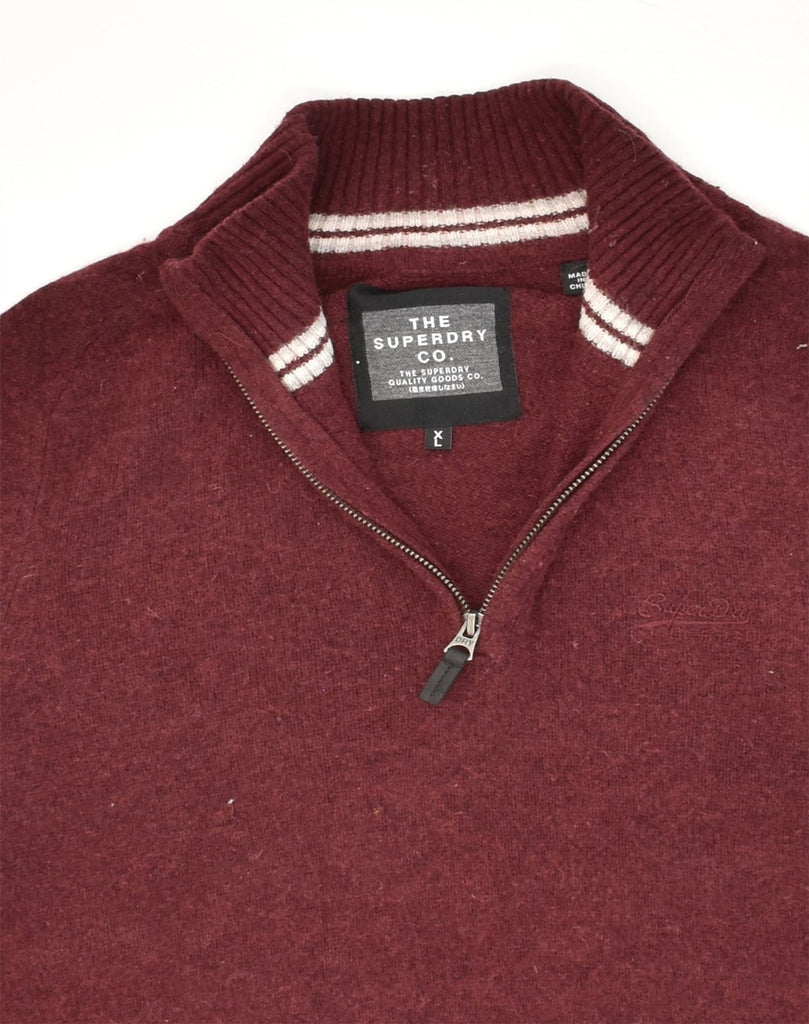 SUPERDRY Womens Zip Neck Jumper Sweater UK 18 XL Burgundy Lambswool | Vintage Superdry | Thrift | Second-Hand Superdry | Used Clothing | Messina Hembry 