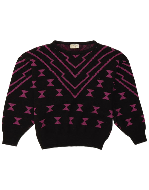 ANN CHRISTINE Womens Boat Neck Jumper Sweater UK 14 Medium Black Geometric