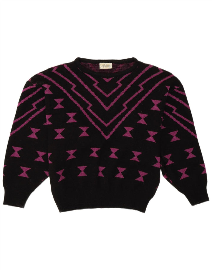 ANN CHRISTINE Womens Boat Neck Jumper Sweater UK 14 Medium Black Geometric