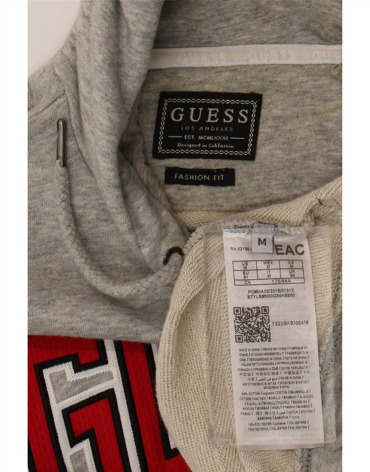 Guess Mens Graphic Hoodie Jumper Medium Grey Cotton
