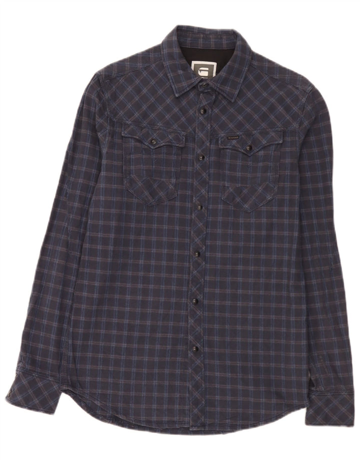 G-Star Mens Flannel Shirt Medium Navy Blue Check Cotton