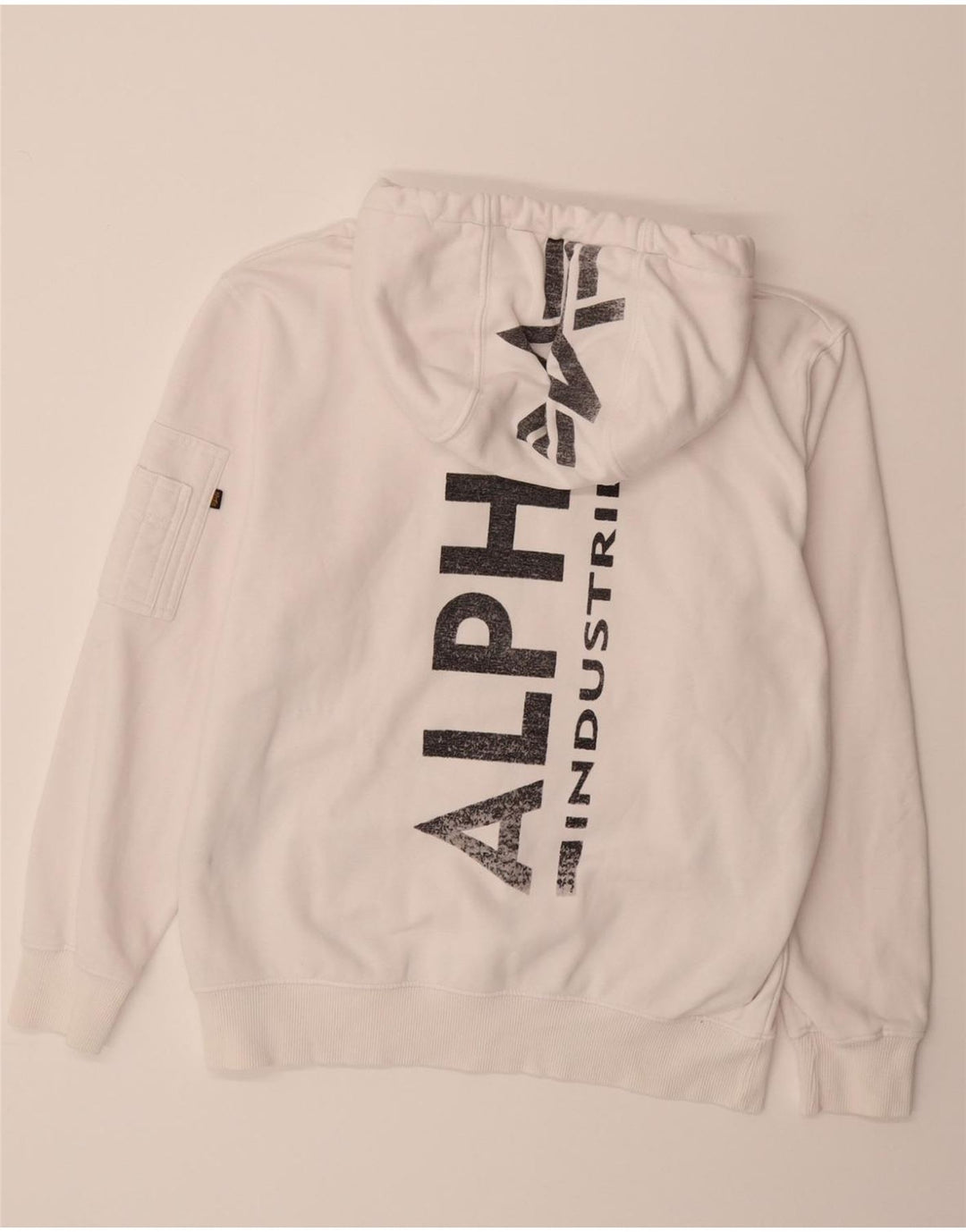 ALPHA INDUSTRIES Mens Graphic Hoodie Jumper Large White Cotton