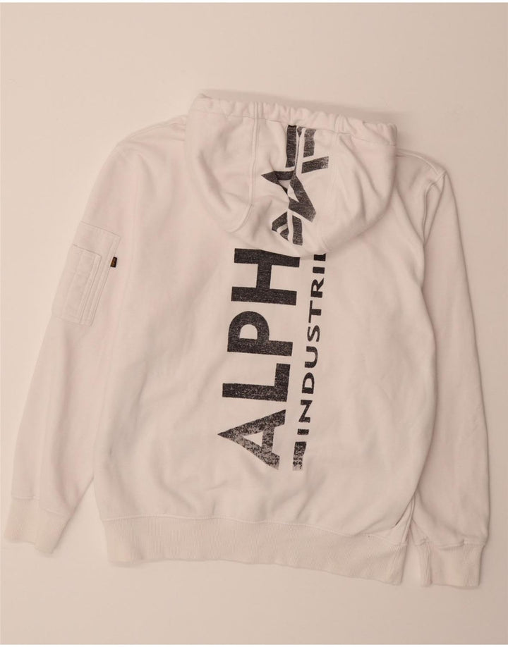 ALPHA INDUSTRIES Mens Graphic Hoodie Jumper Large White Cotton