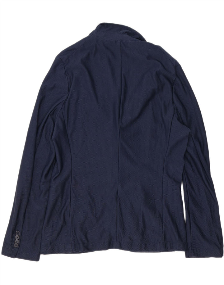 Zara Mens 2 Button Blazer Jacket EU 52 Large Navy Blue Polyamide