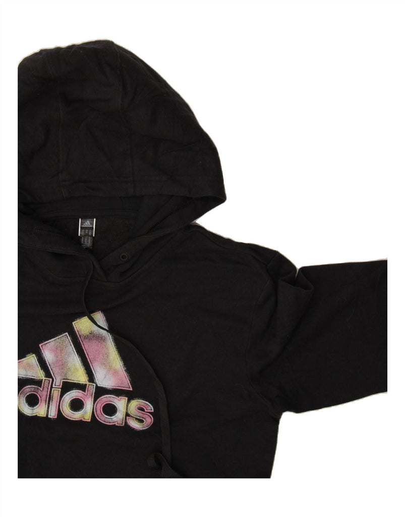 ADIDAS Womens Graphic Hoodie Jumper UK 12/14 Medium Black Cotton Vintage Adidas and Second-Hand Adidas from Messina Hembry 