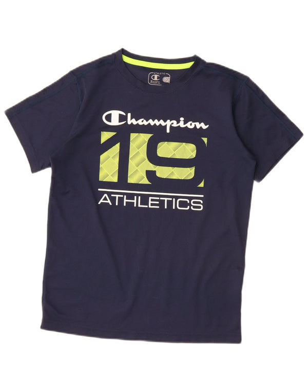 Champion Boys Graphic T-Shirt Top 11-12 Years Large Navy Blue Polyester
