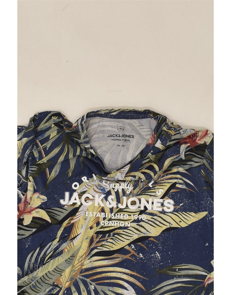 JACK & JONES Boys Graphic T-Shirt Top 11-12 Years Navy Blue Floral Cotton | Vintage Jack & Jones | Thrift | Second-Hand Jack & Jones | Used Clothing | Messina Hembry 