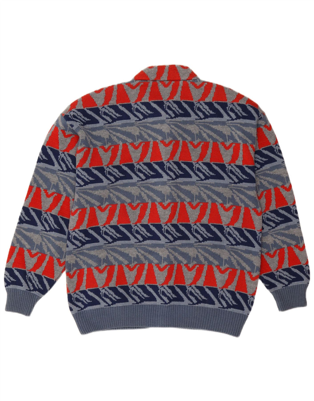 Settebello Mens Cardigan Sweater Large Blue Geometric Wool