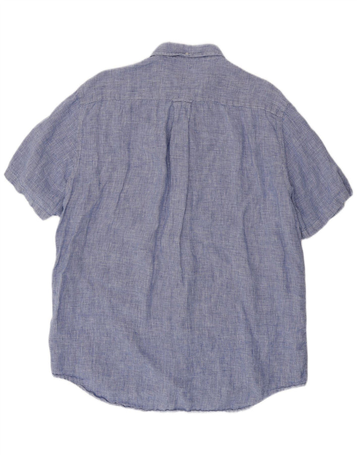 GANT Mens Short Sleeve Shirt Size 45/46 2XL Blue Houndstooth Linen