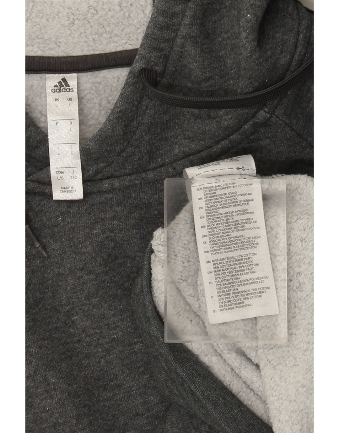 Adidas Mens Hoodie Jumper Large Grey Cotton