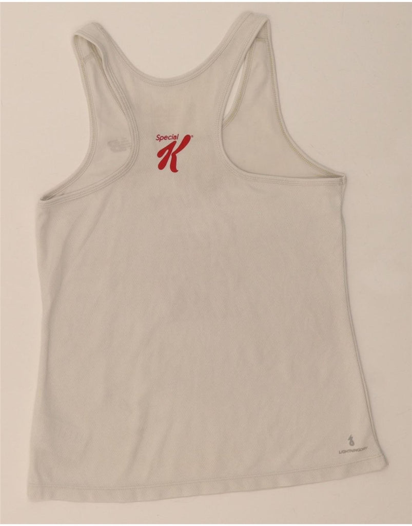 NEW BALANCE Womens Graphic Vest Top UK 10 Small White Polyester Vintage New Balance and Second-Hand New Balance from Messina Hembry 
