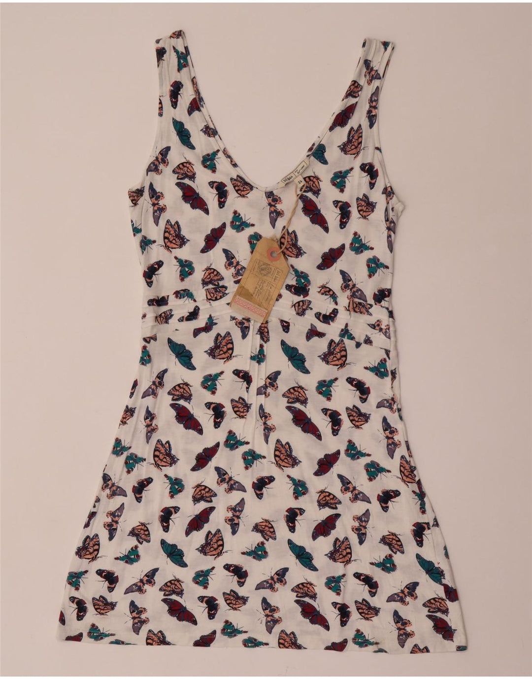 Fat Face Womens Sundress UK 14 Medium  White Viscose Butterfly