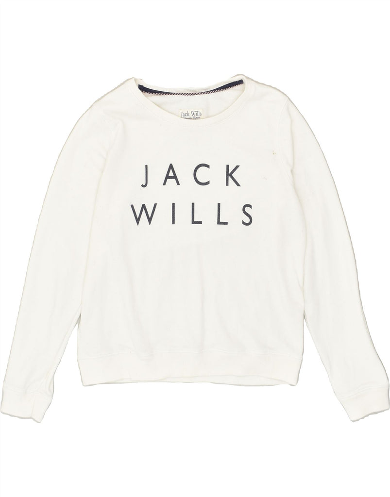 JACK WILLS Womens Graphic Sweatshirt Jumper UK 14 Large White Cotton | Vintage Jack Wills | Thrift | Second-Hand Jack Wills | Used Clothing | Messina Hembry 