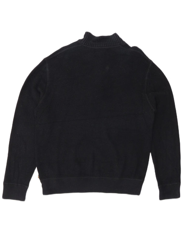 EDDIE BAUER Mens Zip Neck Jumper Sweater Large Navy Blue Striped Cotton