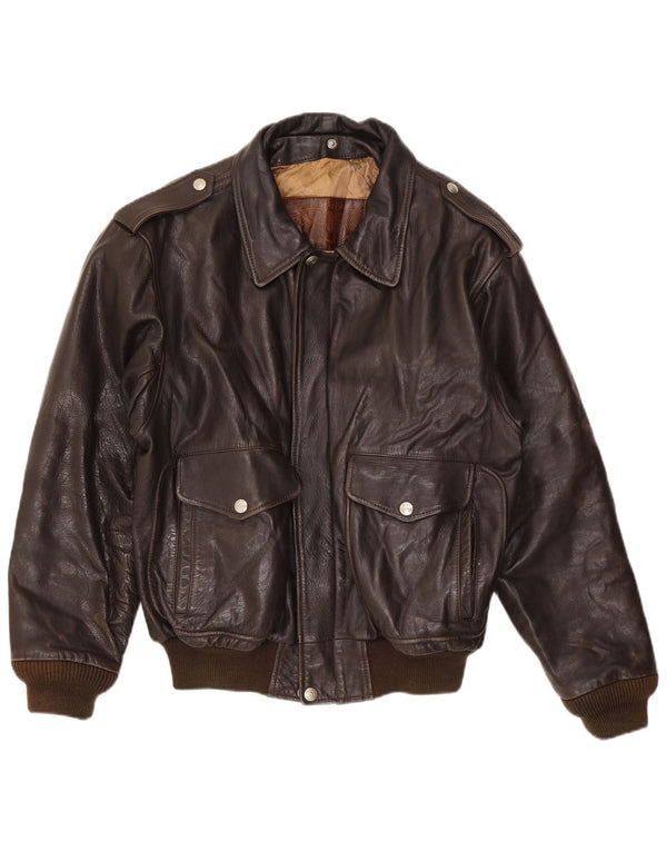 Vintage Mens Military Leather Jacket IT 54 2XL Brown