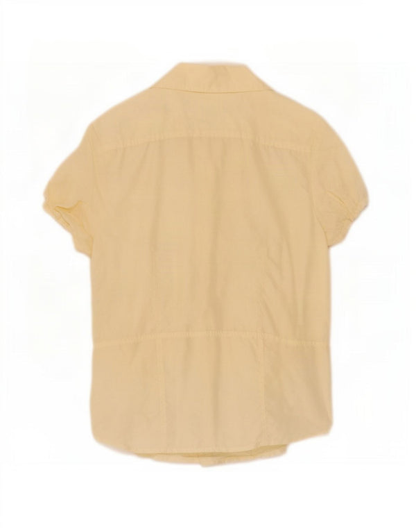 Tommy Hilfiger Womens Short Sleeve Ruffle Front Shirt US 8 Medium Yellow