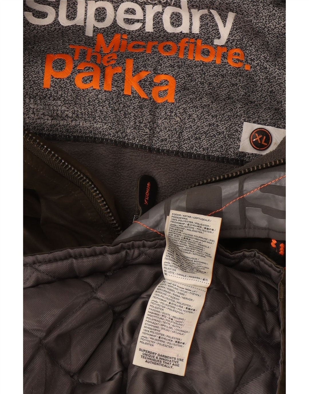 Superdry Mens Hooded Parka Jacket UK 42 XL Khaki Polyester
