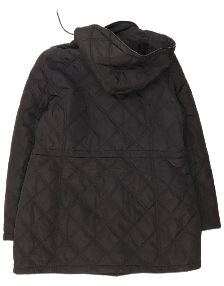 DKNY Womens Hooded Quilted Overcoat UK 18 XL Black Polyester